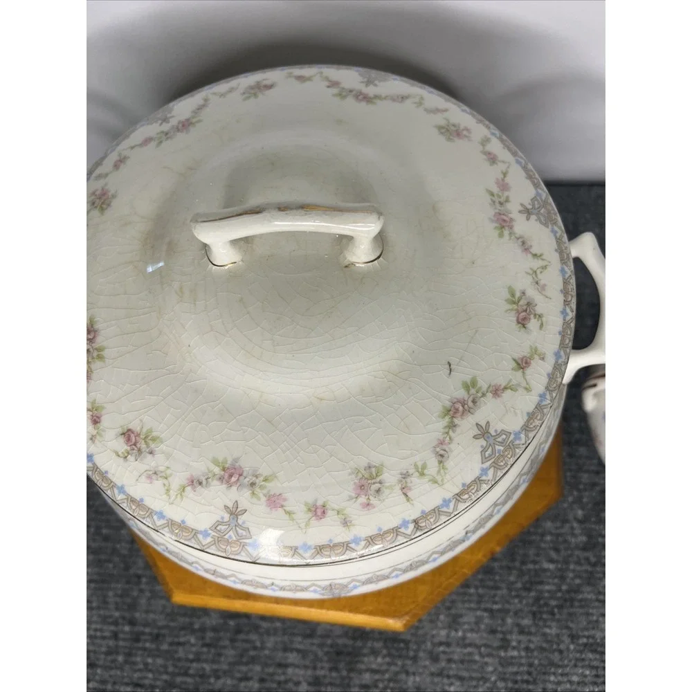 Vintage Edwin‎ M.Knowles Covered Serving Bowl & Sugar Bowl Set Floral 1914